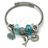Stainless Steel Individual Bangle, Shell and Dolphin Design, with Light Turquoise and Crystal Crystal, Turquoise Enamel Finish, Steel Finish, 07.464.0030 (03 MM Thickness, One size fits all)