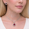 Rhodium Gold Filled Earring and Pendant Adult Set, Cluster and Rolo Design, with Garnet and White Cubic Zirconia, Polished, Rhodium Finish, 10.349.0001.1