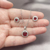 White Gold Filled Earring and Pendant Adult Set, Cluster and Rolo Design, with Garnet and White Cubic Zirconia, Polished, Rhodium Finish, 10.349.0001.1