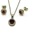 Rhodium Gold Filled Earring and Pendant Adult Set, Cluster and Rolo Design, with Garnet and White Cubic Zirconia, Polished, Rhodium Finish, 10.349.0001.1