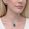 Rhodium Gold Filled Earring and Pendant Adult Set, Cluster and Rolo Design, with Green and White Cubic Zirconia, Polished, Rhodium Finish, 10.349.0001.2