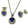 Rhodium Gold Filled Earring and Pendant Adult Set, Cluster and Rolo Design, with Sapphire Blue and White Cubic Zirconia, Polished, Rhodium Finish, 10.349.0001.3