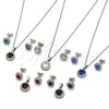 Rhodium Gold Filled Earring and Pendant Adult Set, Cluster and Rolo Design, with Sapphire Blue and White Cubic Zirconia, Polished, Rhodium Finish, 10.349.0001.3