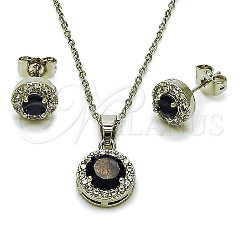 Rhodium Gold Filled Earring and Pendant Adult Set, Cluster and Rolo Design, with Black and White Cubic Zirconia, Polished, Rhodium Finish, 10.349.0001.4