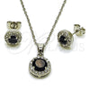 Rhodium Gold Filled Earring and Pendant Adult Set, Cluster and Rolo Design, with Black and White Cubic Zirconia, Polished, Rhodium Finish, 10.349.0001.4