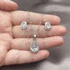 Rhodium Gold Filled Earring and Pendant Adult Set, Teardrop and Cluster Design, with White Cubic Zirconia and White Micro Pave, Polished, Rhodium Finish, 10.349.0002