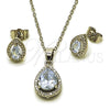 Rhodium Gold Filled Earring and Pendant Adult Set, Teardrop and Cluster Design, with White Cubic Zirconia and White Micro Pave, Polished, Rhodium Finish, 10.349.0002