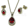Rhodium Gold Filled Earring and Pendant Adult Set, Teardrop and Cluster Design, with Garnet Cubic Zirconia and White Micro Pave, Polished, Rhodium Finish, 10.349.0002.1