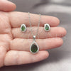 Rhodium Gold Filled Earring and Pendant Adult Set, Teardrop and Cluster Design, with Green Cubic Zirconia and White Micro Pave, Polished, Rhodium Finish, 10.349.0002.2