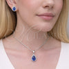 Rhodium Gold Filled Earring and Pendant Adult Set, Teardrop and Cluster Design, with Sapphire Blue Cubic Zirconia and White Micro Pave, Polished, Rhodium Finish, 10.349.0002.3