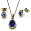 Rhodium Gold Filled Earring and Pendant Adult Set, Teardrop and Cluster Design, with Sapphire Blue Cubic Zirconia and White Micro Pave, Polished, Rhodium Finish, 10.349.0002.3