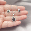 White Gold Filled Earring and Pendant Adult Set, Teardrop and Cluster Design, with Black Cubic Zirconia and White Micro Pave, Polished, Rhodium Finish, 10.349.0002.4