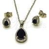 Rhodium Gold Filled Earring and Pendant Adult Set, Teardrop and Cluster Design, with Black Cubic Zirconia and White Micro Pave, Polished, Rhodium Finish, 10.349.0002.4
