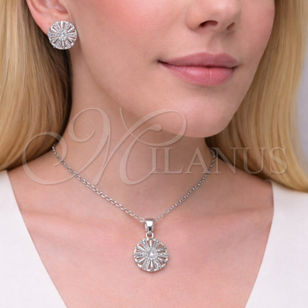 White Gold Filled Ring — Earring and Pendant Adult Set Flower and Baguette — alternate product view — SKU 164955 | Oro Laminado Blanco anillo — Earring and Pendant Adult Set flor and Baguette — SKU 164955