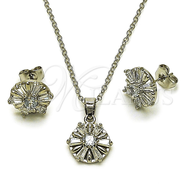 White Gold Filled Ring — Earring and Pendant Adult Set Flower and Baguette — main product view — SKU 164955 | Oro Laminado Blanco anillo — Earring and Pendant Adult Set flor and Baguette — SKU 164955