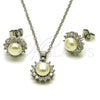 Rhodium Gold Filled Earring and Pendant Adult Set, Flower and Cluster Design, with Ivory Pearl and White Cubic Zirconia, Polished, Rhodium Finish, 10.349.0005