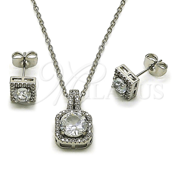 Rhodium Gold Filled Earring and Pendant Adult Set, Cluster Design, with White Cubic Zirconia and White Micro Pave, Polished, Rhodium Finish, 10.349.0007