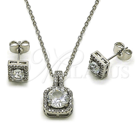 Rhodium Gold Filled Earring and Pendant Adult Set, Cluster Design, with White Cubic Zirconia and White Micro Pave, Polished, Rhodium Finish, 10.349.0007