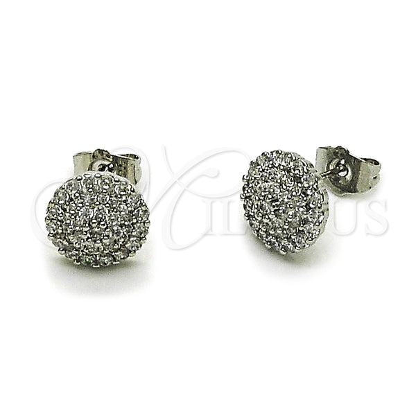 Rhodium Gold Filled Stud Earring, Flower Design, with White Cubic Zirconia, Polished, Rhodium Finish, 02.349.0010