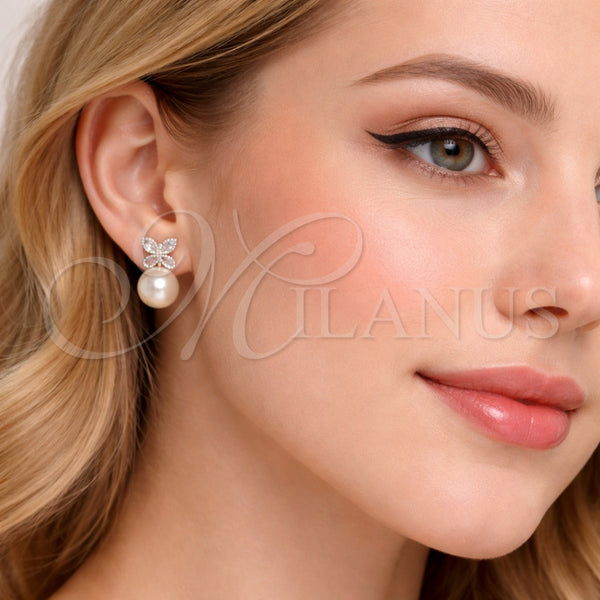 White Gold Filled Ring — Stud Earring Butterfly and Ball Design with Ivory — alternate product view — SKU 164967 | Oro Laminado Blanco anillo — Stud Earring Butterfly and Ball diseño with Ivory — SKU 164967