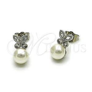 White Gold Filled Ring — Stud Earring Butterfly and Ball Design with Ivory — main product view — SKU 164967 | Oro Laminado Blanco anillo — Stud Earring Butterfly and Ball diseño with Ivory — SKU 164967