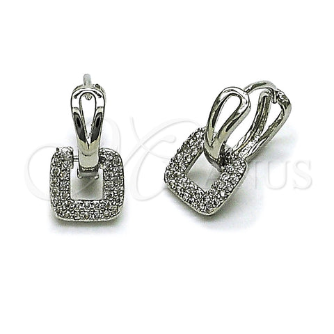 Rhodium Gold Filled Huggie Hoop, Belt Buckle Design, with White Micro Pave, Polished, Rhodium Finish, 02.349.0017.14