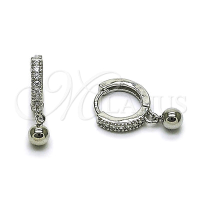 Rhodium Gold Filled Huggie Hoop, Ball Design, with White Cubic Zirconia, Polished, Rhodium Finish for wholesale, main product view