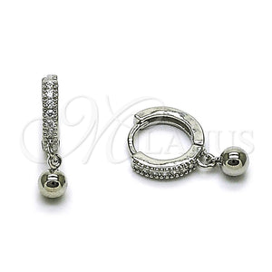 White Gold Filled Hoop Earrings — Huggie Hoop Ball Design with White Cubic Zirconia — main product view — SKU 164970 | Oro Laminado Blanco aretes de aro — Huggie Hoop Ball diseño with blanco Cubic Zirconia — SKU 164970