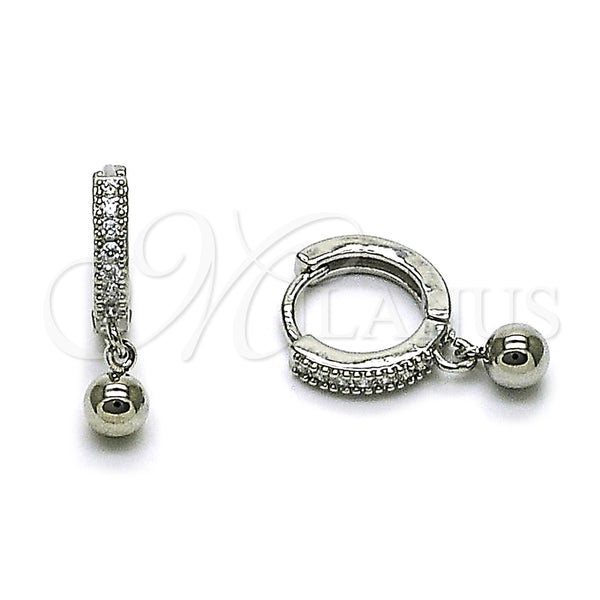 White Gold Filled Hoop Earrings — Huggie Hoop Ball Design with White Cubic Zirconia — main product view — SKU 164970 | Oro Laminado Blanco aretes de aro — Huggie Hoop Ball diseño with blanco Cubic Zirconia — SKU 164970