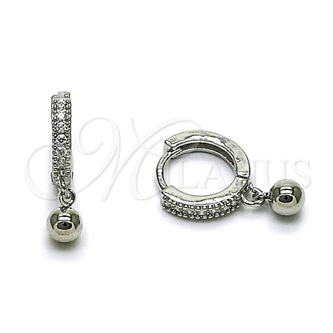 Rhodium Gold Filled Huggie Hoop, Ball Design, with White Cubic Zirconia, Polished, Rhodium Finish, 02.349.0018.14