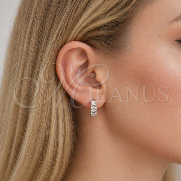 White Gold Filled Hoop Earrings — Huggie Hoop with White Cubic Zirconia Polished 02. — alternate product view — SKU 164971 | Oro Laminado Blanco aretes de aro — Huggie Hoop with blanco Cubic Zirconia pulido 02. — SKU 164971