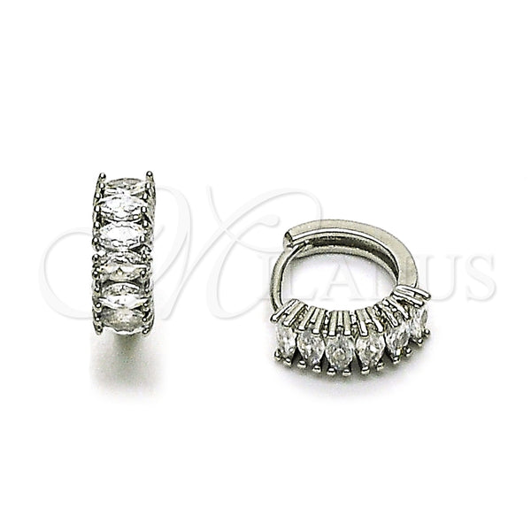 White Gold Filled Hoop Earrings — Huggie Hoop with White Cubic Zirconia Polished 02. — main product view — SKU 164971 | Oro Laminado Blanco aretes de aro — Huggie Hoop with blanco Cubic Zirconia pulido 02. — SKU 164971