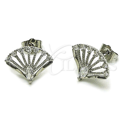Rhodium Gold Filled Stud Earring, Peacock Design, with White Cubic Zirconia, Polished, Rhodium Finish for wholesale, main product view