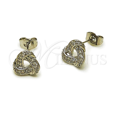 Rhodium Gold Filled Stud Earring, Love Knot Design, with White Cubic Zirconia, Polished, Rhodium Finish, 02.349.0021