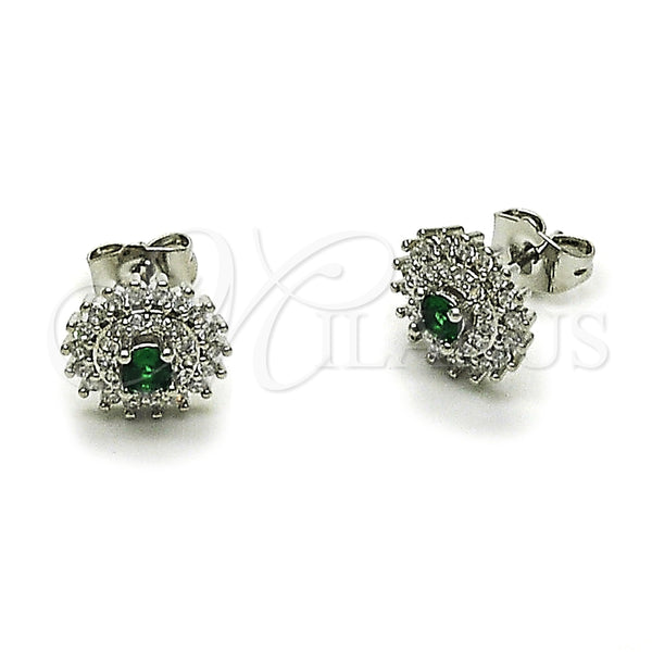 Rhodium Gold Filled Stud Earring, Cluster Design, with White and Green Cubic Zirconia, Polished, Rhodium Finish, 02.349.0022.1