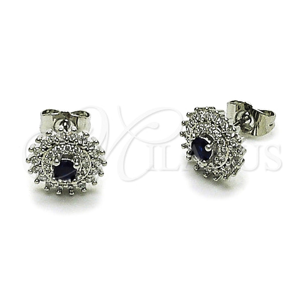 Rhodium Gold Filled Stud Earring, Cluster Design, with Sapphire Blue and White Cubic Zirconia, Polished, Rhodium Finish, 02.349.0022.2