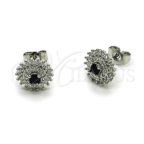 Rhodium Gold Filled Stud Earring, Cluster Design, with Black and White Cubic Zirconia, Polished, Rhodium Finish, 02.349.0022.3