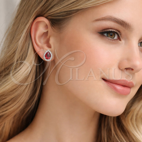 White Gold Filled Ring — Stud Earring Teardrop and Cluster Design with Garnet — alternate product view — SKU 164978 | Oro Laminado Blanco anillo — Stud Earring Teardrop and Cluster diseño with Garnet — SKU 164978