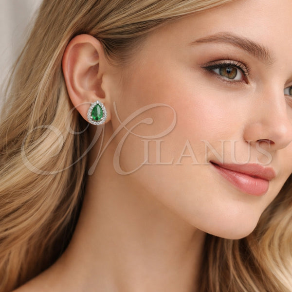 White Gold Filled Ring — Stud Earring Teardrop and Cluster Design with Green — alternate product view — SKU 164979 | Oro Laminado Blanco anillo — Stud Earring Teardrop and Cluster diseño with Green — SKU 164979