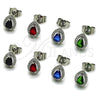 Rhodium Gold Filled Stud Earring, Teardrop and Cluster Design, with Sapphire Blue Cubic Zirconia and White Micro Pave, Polished, Rhodium Finish, 02.349.0023.2