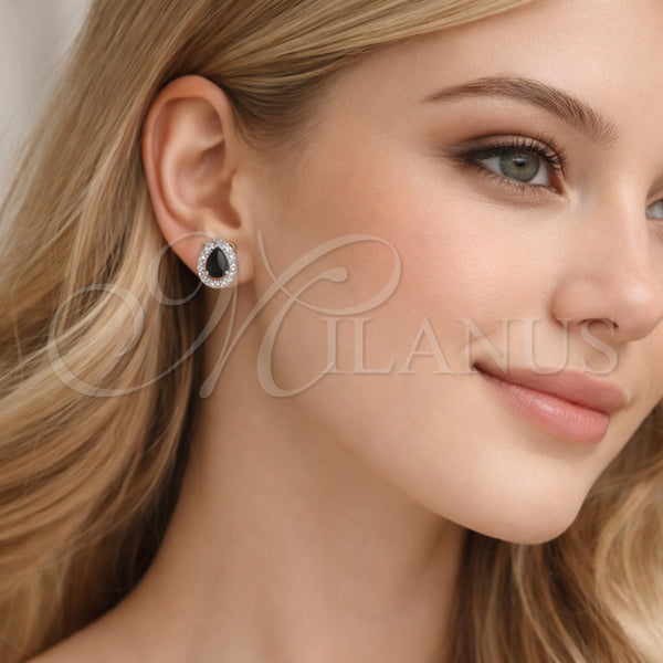 White Gold Filled Ring — Stud Earring Teardrop and Cluster Design with Black — alternate product view — SKU 164981 | Oro Laminado Blanco anillo — Stud Earring Teardrop and Cluster diseño with negro — SKU 164981