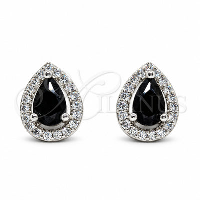 Rhodium Gold Filled Stud Earring, Teardrop and Cluster Design, with Black Cubic Zirconia and White Micro Pave for wholesale, main product view