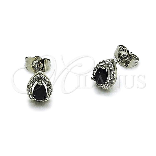 White Gold Filled Ring — Stud Earring Teardrop and Cluster Design with Black — main product view — SKU 164981 | Oro Laminado Blanco anillo — Stud Earring Teardrop and Cluster diseño with negro — SKU 164981
