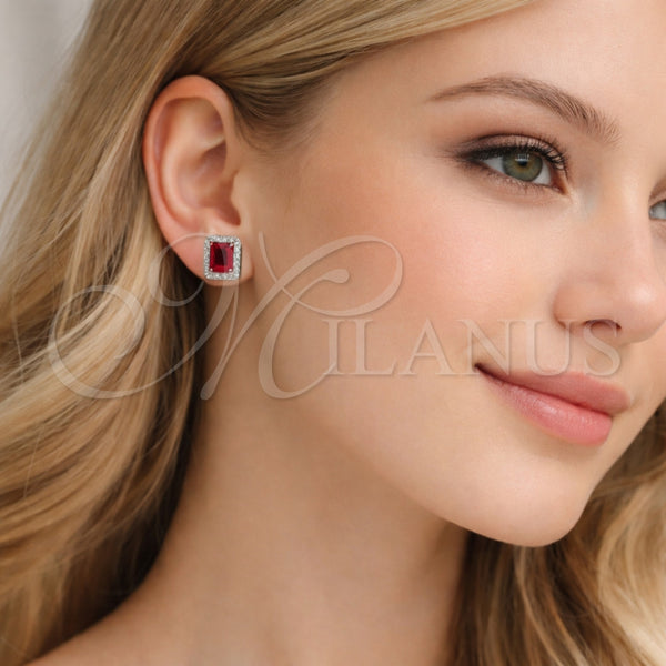 White Gold Filled Ring — Stud Earring Cluster Design with Garnet Cubic Zirconia — alternate product view — SKU 164983 | Oro Laminado Blanco anillo — Stud Earring Cluster diseño with Garnet Cubic Zirconia — SKU 164983