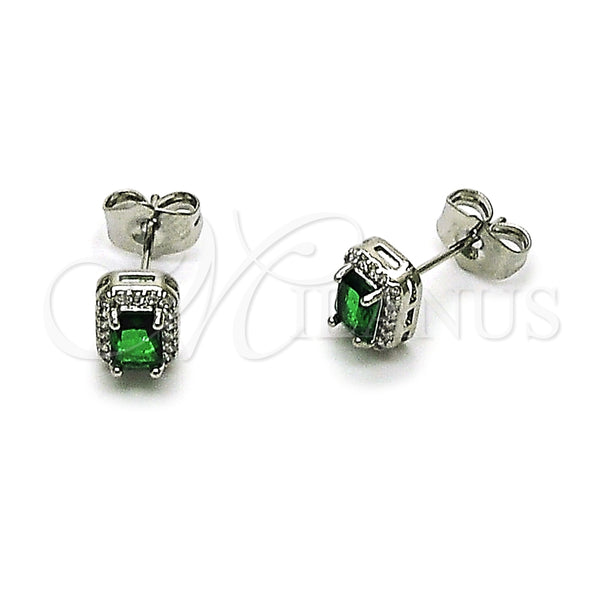 Rhodium Gold Filled Stud Earring, Cluster Design, with Green Cubic Zirconia and White Micro Pave, Polished, Rhodium Finish, 02.349.0024.2