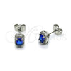 Rhodium Gold Filled Stud Earring, Cluster Design, with Sapphire Blue Cubic Zirconia and White Micro Pave, Polished, Rhodium Finish, 02.349.0024.3