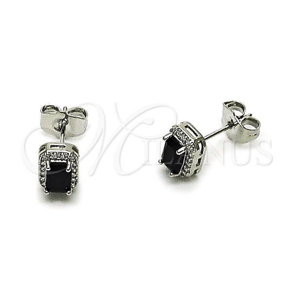 Rhodium Gold Filled Stud Earring, Cluster Design, with Black Cubic Zirconia and White Micro Pave, Polished, Rhodium Finish, 02.349.0024.4