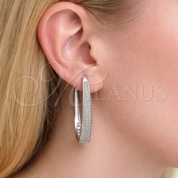 White Gold Filled Hoop Earrings — Huggie Hoop with White Micro Pave Polished 02. — alternate product view — SKU 164994 | Oro Laminado Blanco aretes de aro — Huggie Hoop with blanco Micro Pave pulido 02. — SKU 164994