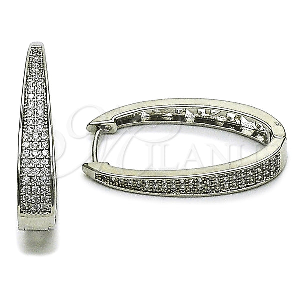 White Gold Filled Hoop Earrings — Huggie Hoop with White Micro Pave Polished 02. — main product view — SKU 164994 | Oro Laminado Blanco aretes de aro — Huggie Hoop with blanco Micro Pave pulido 02. — SKU 164994