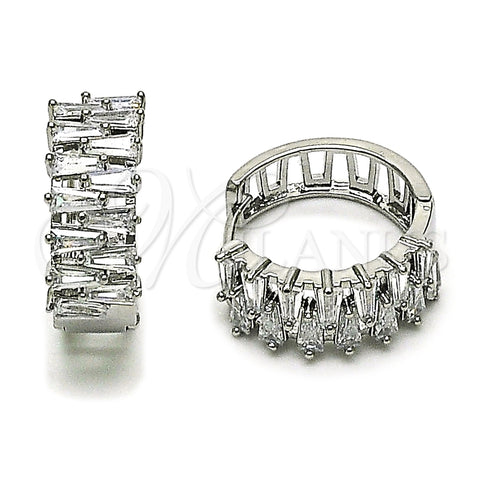 Rhodium Gold Filled Huggie Hoop, Baguette Design, with White Cubic Zirconia, Polished, Rhodium Finish, 02.237.0056.1.20